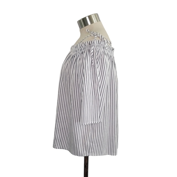 Blue Rain Off the Shoulder Flowy Striped Summer Top Women's Size S White & Blue - Picture 2 of 8